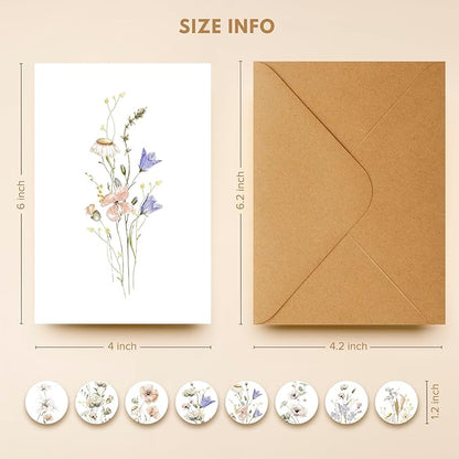 Blank Cards, 32 Pack Blank Greet Cards, Beautiful Blank Note Cards, Perfect Stationary Set For All Occasions, 8 Assorted Floral Designs, 4" x 6"