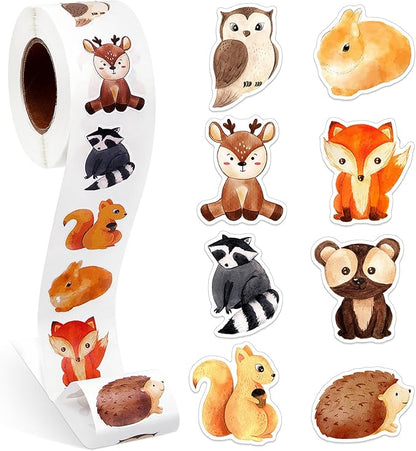 1 Roll Animal Stickers Reward Cute Space Stickers Office Supplies Incentives Sticker Animal Party Favor Decal, 500 Pcs Each Roll(Forest Animal)