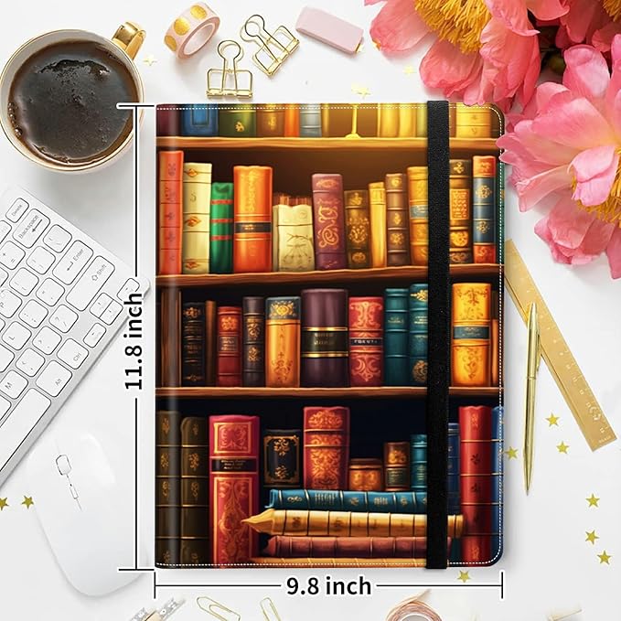 Padfolio Folder with Clipboard,Portfolios Organizer Clipboards with Storage Clipboard Writing Pad PU Leather Conference Document Organizer with Business Card Holder,Vintage Bookshelf