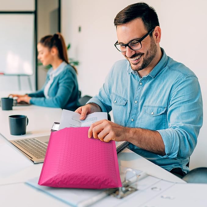 UCGOU Bubble Mailers 8.5x12 Inch Hot Pink 25 Pack Usable Size 8.5x11 Poly Padded Envelopes #2 Medium Mailing Opaque Packaging Postal Self Seal Waterproof Boutique Shipping Bags for Clothes Makeup