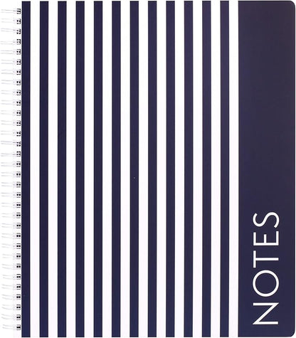 Steel Mill & Co Cute Large Spiral Notebook College Ruled, 11" x 9.5" with Durable Hardcover and 160 Lined Pages, Navy Stripe
