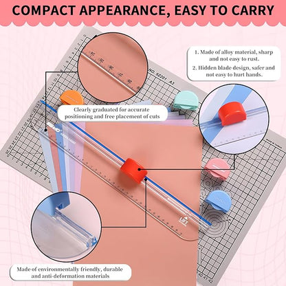 Paper Cutter, Kaluofan Paper Trimmer with 7 Type of Cutting Blade, Unrestricted and Portable Scrapbooking Tool with Side Ruler, for Largest Newspaper A4 Craft Paper PVC Photo Film and Cardstock