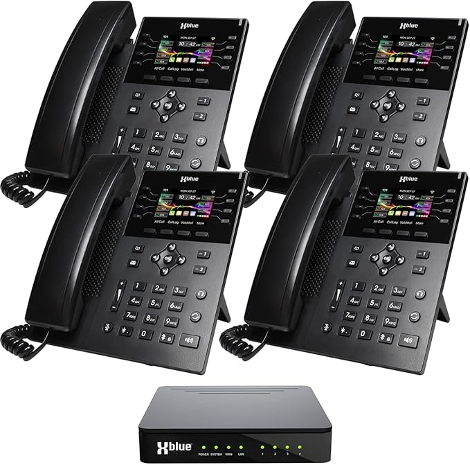 XBLUE QB1 System Bundle with 4 IP8g IP Phones Including Auto Attendant, Voicemail, Cell & Remote Phone Extensions & Call Recording
