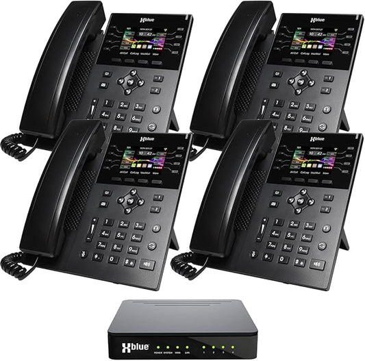 XBLUE QB1 System Bundle with 4 IP8g IP Phones Including Auto Attendant, Voicemail, Cell & Remote Phone Extensions & Call Recording
