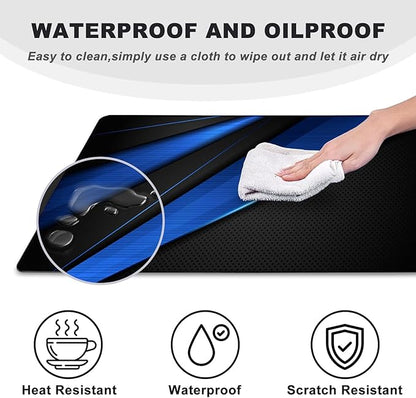 Desk Pad, Large Gaming Mouse Pad,Extended Keyboard Mouse Mat Desk Pad with Non-Slip Rubber Base & Stitched Edge for Computers Laptop Desk Home Office Accessories,Black Blue