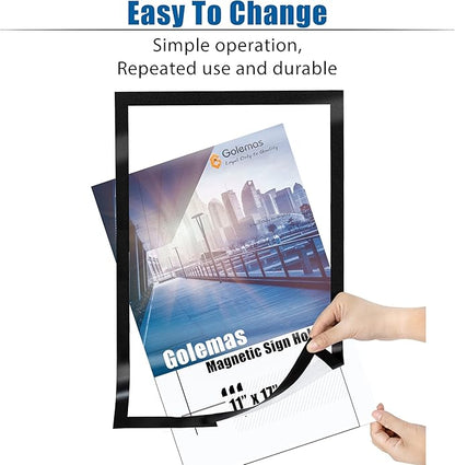 Magnetic Sign Holder, 11 x 17 Wall Mount Self Adhesive Document Display Frames, Double Sided Display for Glass Window (Black, 10pack)