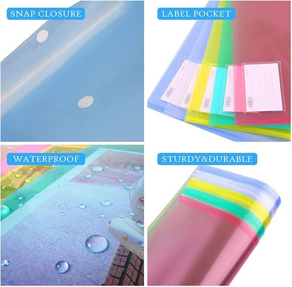 10 Pack Plastic File Folders with Label Pockets - US Letter & A4 Size Clear Document Envelopes, Assorted Color Poly Organizers for Office School Supplies