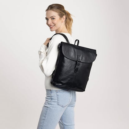 Gusti Leather Backpack for Men and Women - Kieran Leather Laptop Backpack, Genuine Goatskin Leather Bag, Spacious Interior with Snap Lock Closure, Black Leather Backpack for Women and Men, 11L