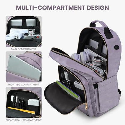 Travel Laptop Backpack for women, Work Backpack Woman with USB Charging Port, Water Resistant College Backpack, Stylish Quilted Girls Backpack Casual Daypack for 15.6 Inch Laptop, Purple