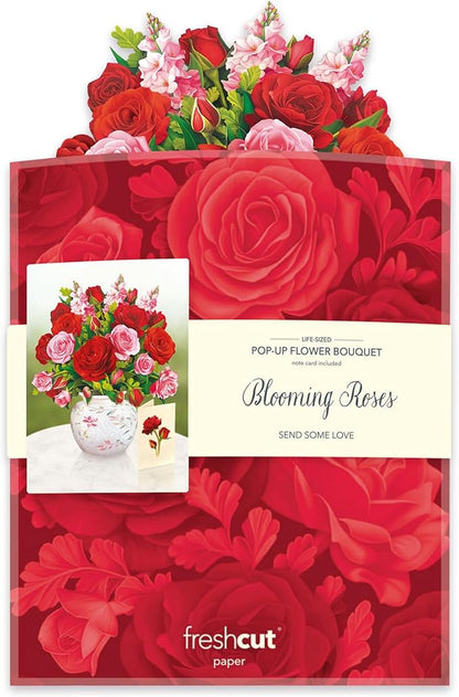 Freshcut Paper Pop Up Cards, Blooming Roses, 12 Inch Life Sized Forever Flower Bouquet 3D Popup Greeting Cards, Valentine's Day, Anniversary Card, Blank Notecard & Envelope