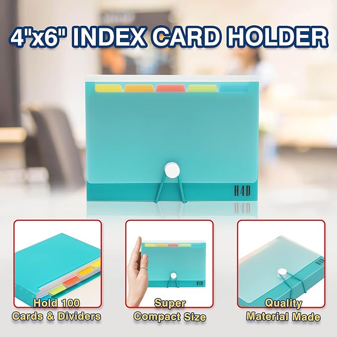 H4D 4x6 Index Card Case with 100 Heavyweight Ruled Index Cards and Dividers, Teal