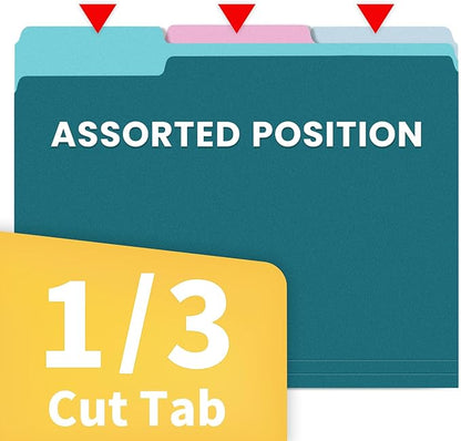 SUNEE File Folders Letter Size Vintage Colors, 100 Pack Manilla Folders 8.5 x 11 1/3-Cut Tabs, Colored File Folders Office Home School for Documents Files Paper