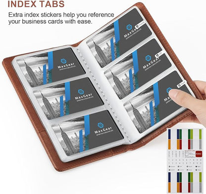 MaxGear Business Card Organizer, 240 Cards Book Portable Business Card Holder for Men & Women, Professional PU Credit Cards Binder File Storage, Coffee