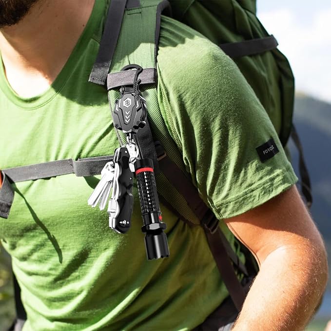 2Pack Heavy Duty Retractable Keychain, Tactical ID Badge Holder Reel Carabiner Clip with Magnetic Closure for Men, Unbreakable Sandwich Construction with 31" Dyneema Cord, Bearing 25oz