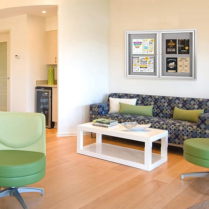 SWANCROWN Weather Resistant Enclosed Bulletin Board Gray Fabric Displays Boards Wall Mounted Notice Board with Aluminum Frame,48x34 inches