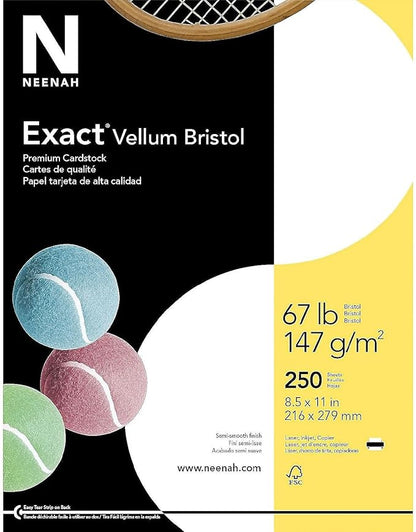 Neenah Paper Exact Vellum Bristol, 67 lb, 8.5 x 11", 250 Sheets, White, 94 Brightness (80211)