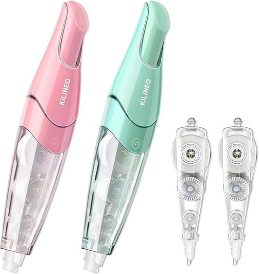 Refillable Retractable White Correction Tape, Pen Shaped White Smooth Pull Out Correction Tape Set, Correction Tape, Japanese Aesthetic Cute Correction Tape for Office Supplies, 4 PCS (ZH-67)