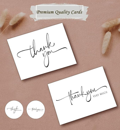 120 Bulk Handwritten Thank You Cards Blank Inside with Brown Kraft Envelopes and Matching Stickers, Perfect for: Wedding, Bridal Shower, Baby Shower, Birthday, or just to say thanks!