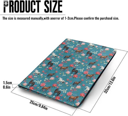 Office Folder Horse Flower Print PU Leather Padfolio with A4 Size Clipboard Clip for Business Resume Interview Document Sleeve Binder Folder for Men/Women