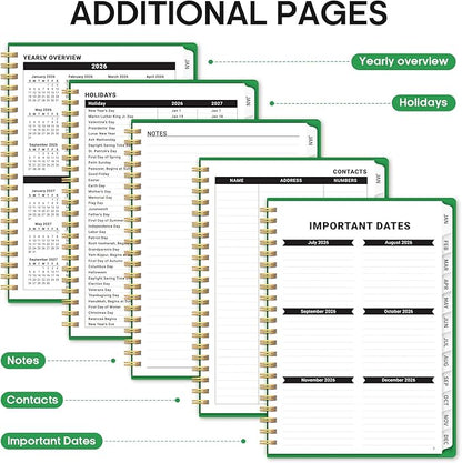2026 Planner, Weekly and Monthly Calender Planner, Jan 2026 to Dec 2026, Hardcover 2026 Calendar Planner Book with Tabs & Inner Pocket, Office Home School Supplies for Women & Men - A4 (8.5" x 11"), Racing Green