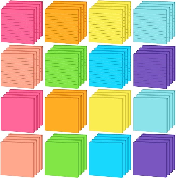 Yexiya 64 Pcs Lined Sticky Notes Self Stick Notes with Lines Bright Assorted Colors Sticky Notes for Home Office Products Post Memos, 1920 Sheets(3 x 3 Inch,Lined, Blank)