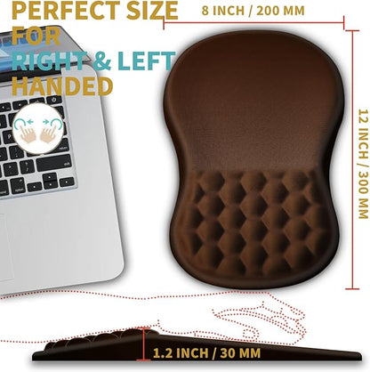 Hokafenle Ergonomic Mouse Pad Wrist Support with Massage Design, Wrist Rest Pain Relief Mousepad with Memory Foam&Non-Slip PU Base, Mouse Pads for Wireless Mouse & Desk (12x8 inch,Brown)