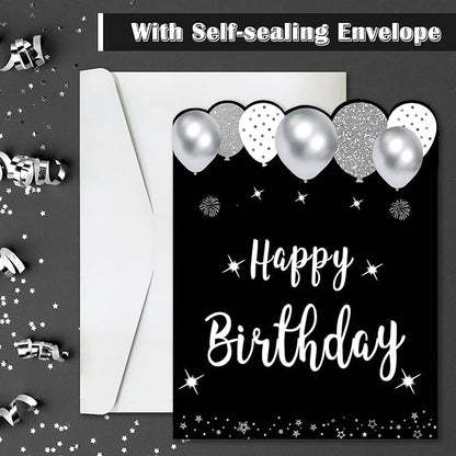 Jumbo Birthday Card with Envelope, Giant Guest Book Happy Birthday Greeting Cards, Large Birthday Card Gifts Party Supplies, Black White Silver Extra Big Birthday Card Decor