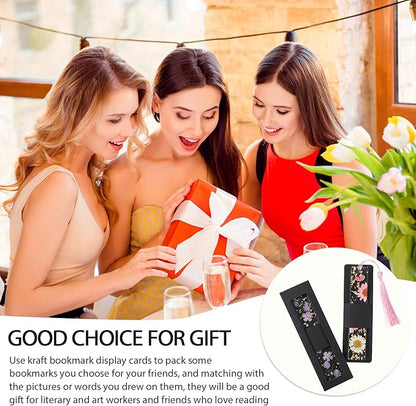 50 Set Kraft Bookmark Sleeves Resin Bookmark Holder 5.9 x 1.8'' Bookmark Cardboard Gift Boxes DIY Bookmark Blank Display Cards for Bookmark Wrapping Gift Supplies(Black)