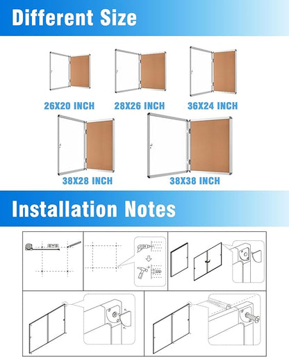 2 Pack 36"x24" Enclosed Bulletin Board, Lockable Weather-Resistant Aluminum Cork Noticeboard for School & Office, Silver Frame w/Cork