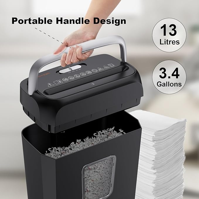 Bonsaii Paper Shredder, 5-6 Sheet Crosscut Shredder for Home Use, 3.4 Gals Wastebasket