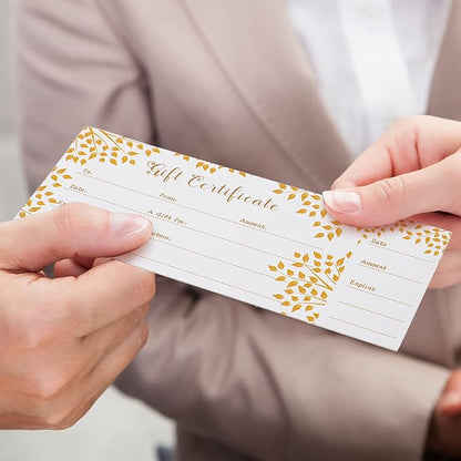 Sinmoe 50 Sets Gift Certificate for Business with 50 Pcs Envelopes Blank Gift Certificate Cards with Name and Address Rustic for Beauty Salon Restaurants Birthday(4.72 x 2.36 Inch, Branch Style)