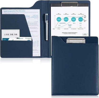 ProCase Clipboard Folder Portfolio, A4 Leather Padfolio Clipboard, Business Portfolio Clipboard Folder Professional Portfolio for Interview Resume Office Conference -Darkblue