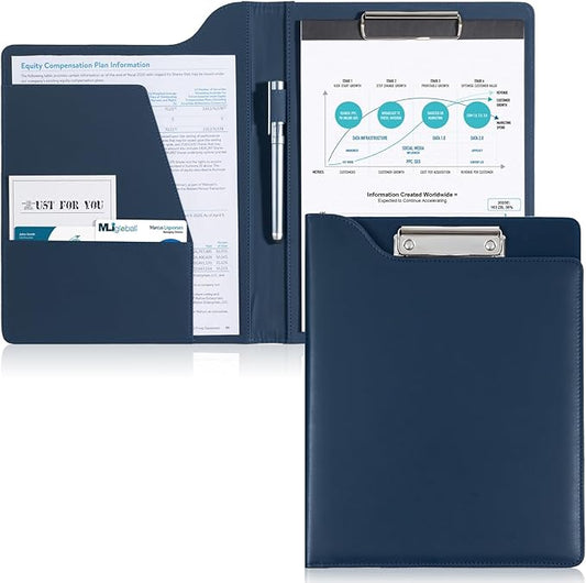 ProCase Clipboard Folder Portfolio, A4 Leather Padfolio Clipboard, Business Portfolio Clipboard Folder Professional Portfolio for Interview Resume Office Conference -Darkblue