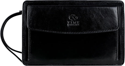 Time Resistance Leather Clutch for Men Organizer Wrist Bag Briefcase Handmade in Italy Gift Box Included