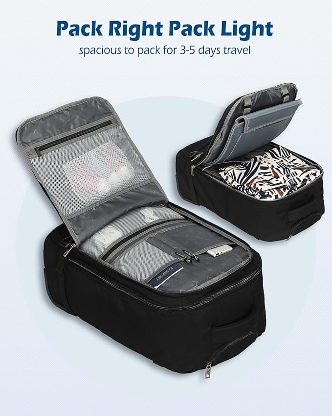 Hynes Eagle Rolling Backpack 42L Backpack with Wheels Airline Approved Carry on Luggage Laptop Travel Backpack for Women Men Black-2024