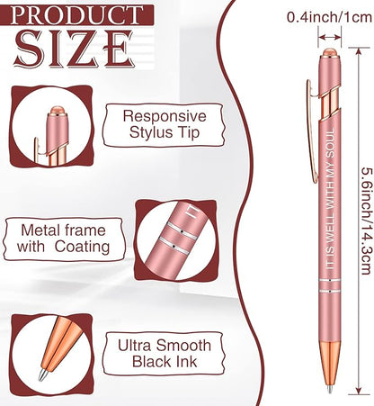 Zonon 12 Pieces Inspirational Pens Bulk Easter Basket Stuffers Motivational Quotes Ballpoint Pens with Stylus Tip Inspirational Gifts for School Office Teachers(Rose Gold,Bible Style)