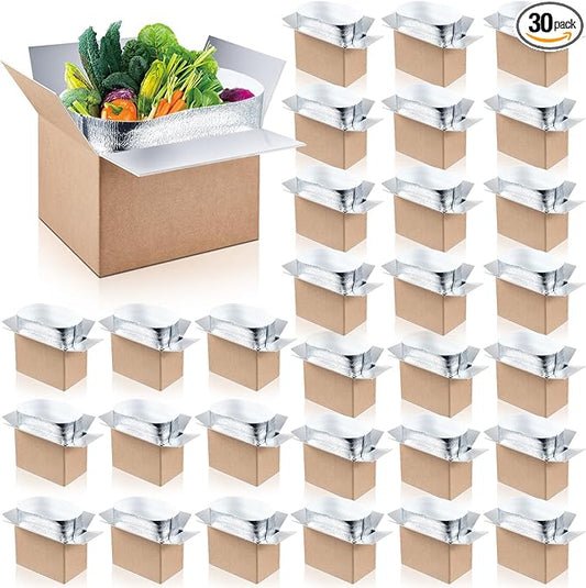 Nuanchu 30 Pieces Double Insulated Mailing Boxes with Aluminum Foil Insulated Bag Liner Cooler Small Mailing Box for Mailing Frozen Food Cold Mailing Boxes for Mailing Packing Moving, 9" x 5" x 6"
