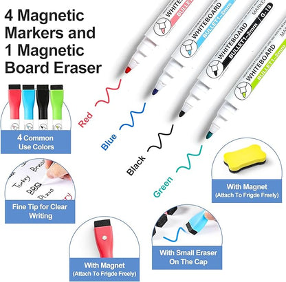 2 Pack Magnetic Dry Erase Board Sheet for Fridge, 12"x8" Erasable Refrigerator WhiteBoard w/ 4 Markers & 1 Eraser- Smooth and Flexible Small Magnet Blank Notepad for Home Kitchen Organizer and Planner