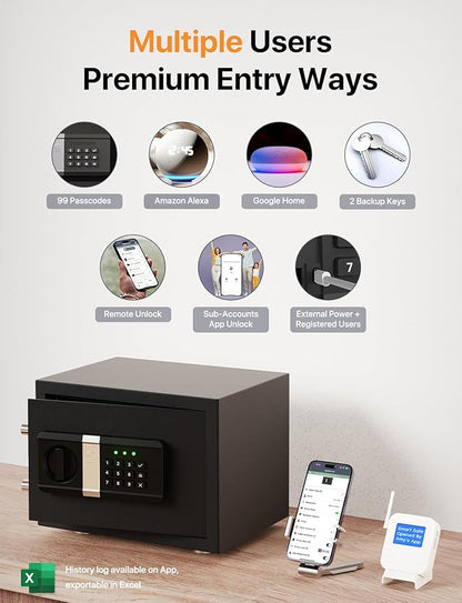 FORFEND Smart Home Safe | WiFi Safe Box App Lock/Alarm | Voice Command, Kidnap Alarm, Tamper Detect, Frozen Mode, Sub Account| Digital Safe Anti Theft