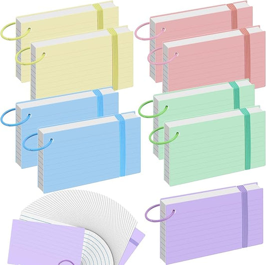 10 Pack Index Cards 3x5 Inches, 600 Pcs Waterproof Poly Cover Ruled Note Cards with Elastic Band Closure, Heavy Notecards with Rings Flash Cards for Studying Office Home School College