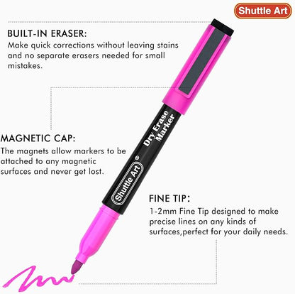 Shuttle Art Dry Erase Markers, 15 Colors Magnetic Whiteboard Markers, Fine Point, Perfect For Writing on Whiteboards, Dry-Erase Boards,Mirrors for School Office Home
