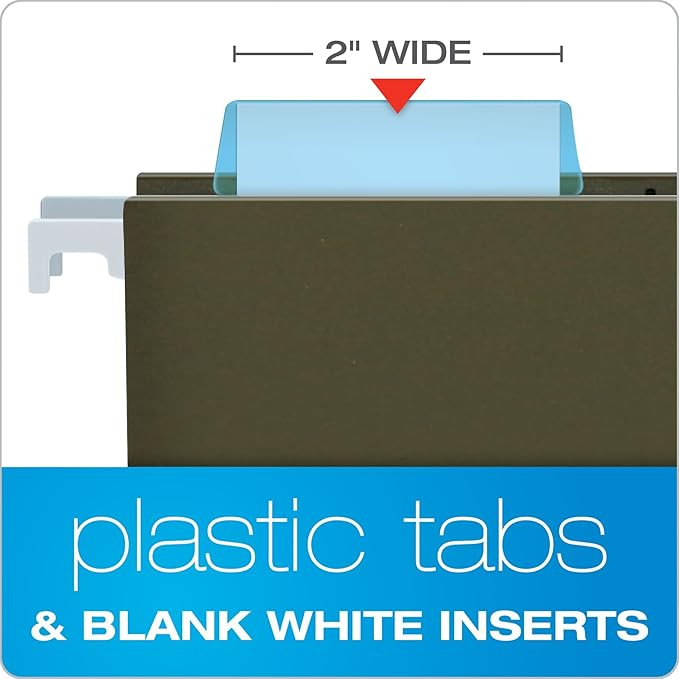 Pendaflex 42BLU Hanging File Folder Tabs, 1/5 Tab, Two Inch, Blue Tab/White Insert (Pack of 25)