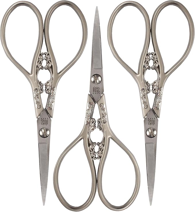JubileeYarn Scrollwork Embroidery Craft Scissors - Brushed Nickel - 3 Scissors