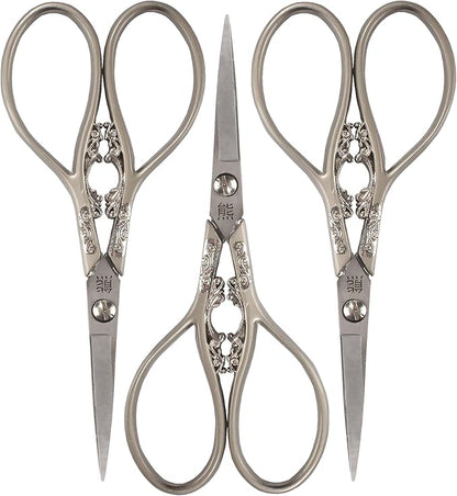 JubileeYarn Scrollwork Embroidery Craft Scissors - Brushed Nickel - 3 Scissors