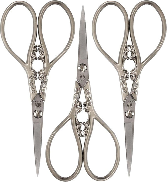 JubileeYarn Scrollwork Embroidery Craft Scissors - Brushed Nickel - 3 Scissors