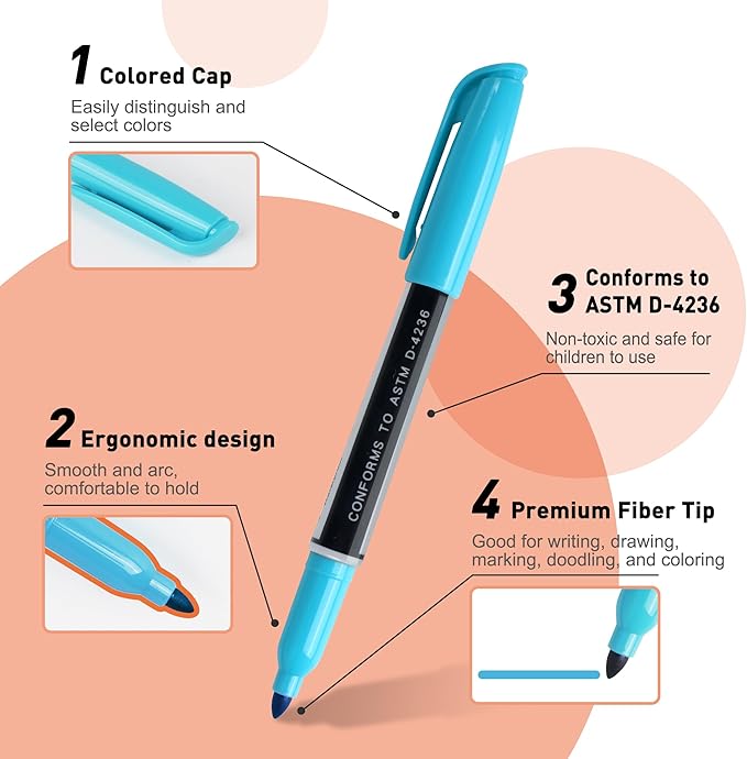 TOWON Permanent Markers 72 Assorted Colors - Waterproof Colored Pens Set 45 Fine Tip, 8 Ultra Fine, 8 Chisel Tip, 6 Neon, 5 Metallic Markers Home Office School Supplies for Kids, Adults Coloring