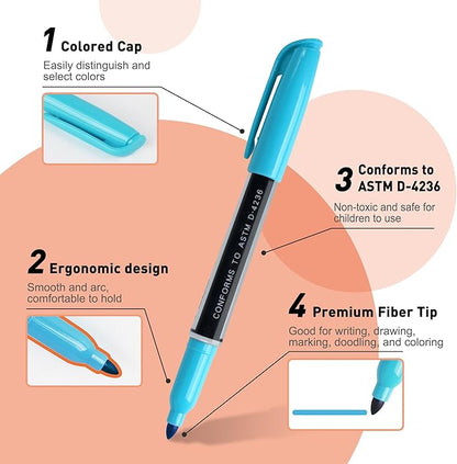 TOWON Permanent Markers 72 Assorted Colors - Waterproof Colored Pens Set 45 Fine Tip, 8 Ultra Fine, 8 Chisel Tip, 6 Neon, 5 Metallic Markers Home Office School Supplies for Kids, Adults Coloring