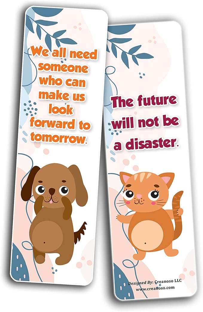 Creanoso Cute Critter Quotes Bookmarks (5-Sets X 6 Cards) – Daily Inspirational Card Set – Interesting Book Page Clippers – Great Gifts for Adults and Professionals