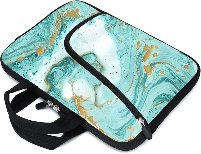 11.6" 12.2 inches Laptop Sleeve Chromebook Case Ultrabook Case Notebook Sleeve Tablet Case Neoprene Handle Sleeve for Men Women, Two Pockets Fit Apple MacBook Air Samsung Acer HP(Green Marble)