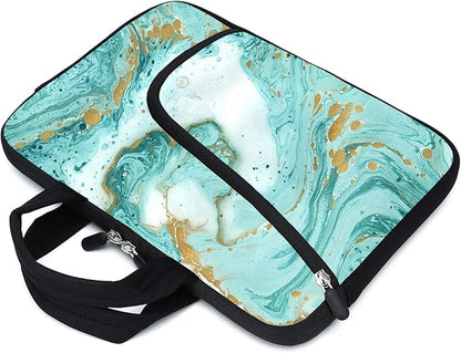 11.6" 12.2 inches Laptop Sleeve Chromebook Case Ultrabook Case Notebook Sleeve Tablet Case Neoprene Handle Sleeve for Men Women, Two Pockets Fit Apple MacBook Air Samsung Acer HP(Green Marble)